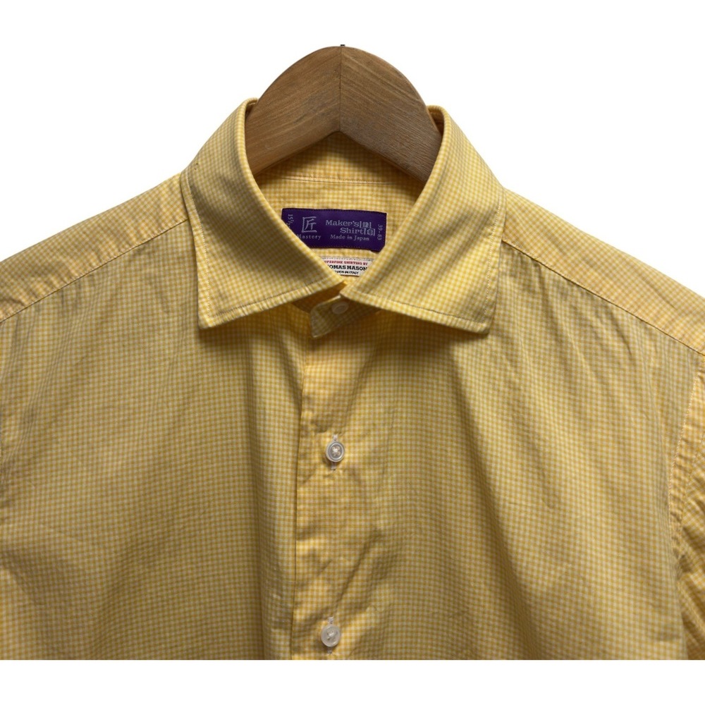 Makers Kamakura Japan Thomas Mason‎ Men's 15.5/32.5 Yellow Checkered Dress Shirt